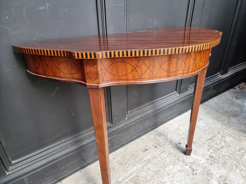 A pair of early 20th century mahogany and inlaid console tables, 80cm wide. - Image 4 of 5