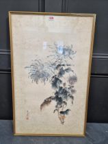 Chinese School, peonies, signed, watercolour, 58.5 x 31.5cm.