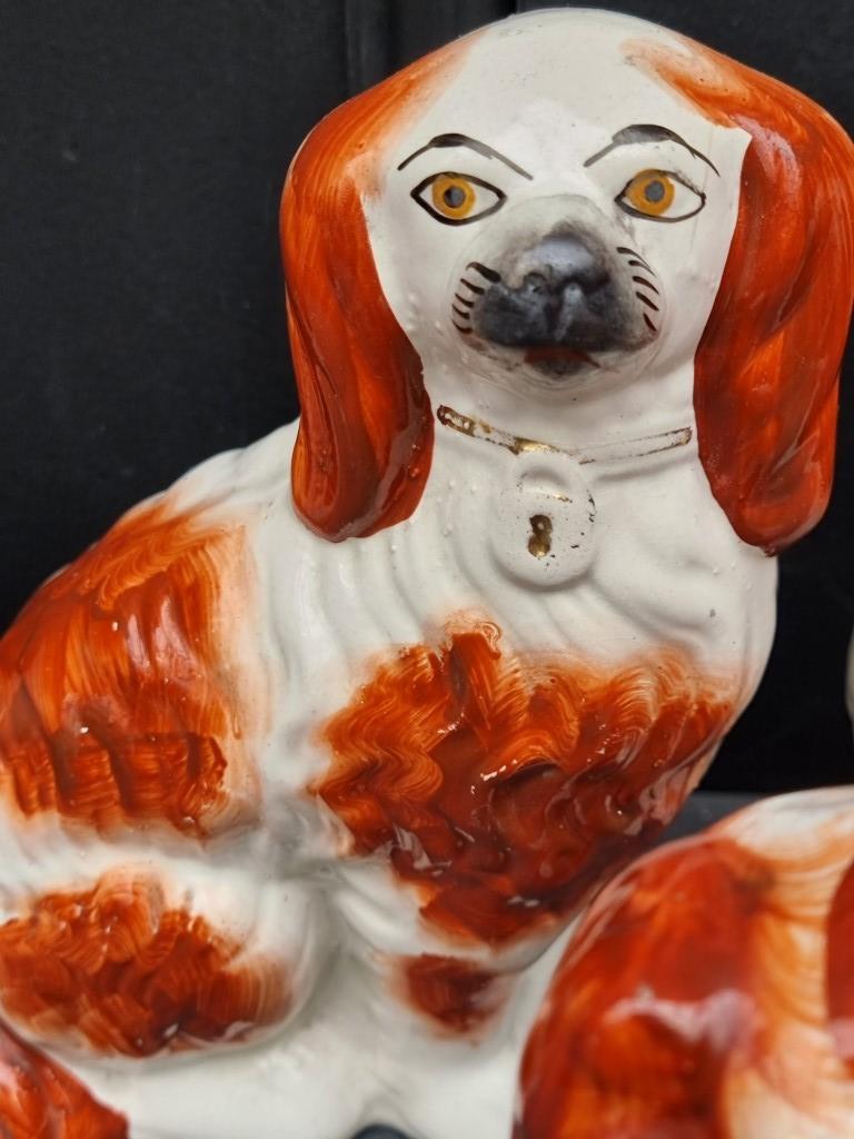 A rare Victorian Staffordshire pottery figure of a standing spaniel on pink cushion, 19.5cm high; - Image 4 of 9