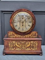 A George IV rosewood and brass inlaid drumhead fusee mantel timepiece, the 7in silvered dial '