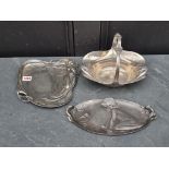 Three WMF style Art Nouveau plated metal items, largest 27.5cm wide.