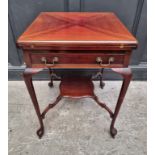 A late Victorian mahogany envelope card table, with frieze drawer and platform undertier, 55.5cm
