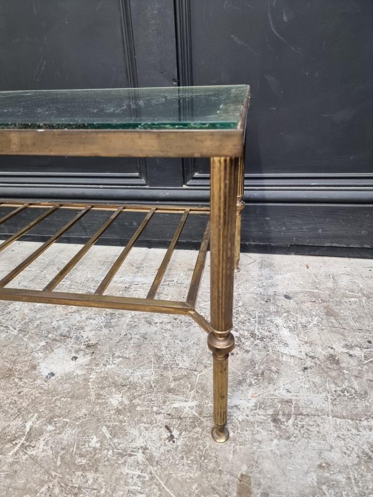 A vintage brass and glass topped rectangular low occasional table, 92cm wide. - Image 2 of 3