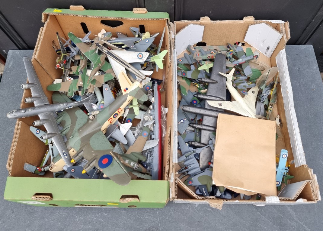 A quantity of completed aeroplane model kits, various sizes, ages and condition. (two trays)