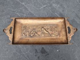 A late 19th century French gilt bronze rectangular tray, with Neoclassical relief decoration, signed