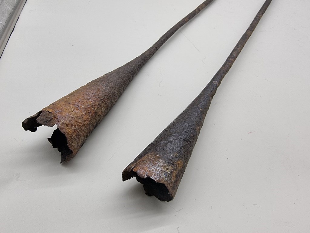 Two 19th century steel whaling harpoons, largest 97cm long. - Image 2 of 3