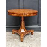A Dutch walnut and marquetry circular pedestal table, 79.5cm diameter.
