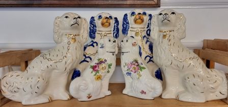 Three pairs of Staffordshire style dogs, largest 31cm high.