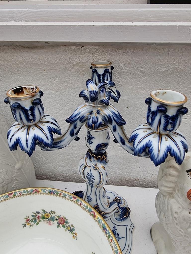 A Meissen three branch blue and white candelabrum, 29.5cm high; together with a pair of - Image 3 of 8