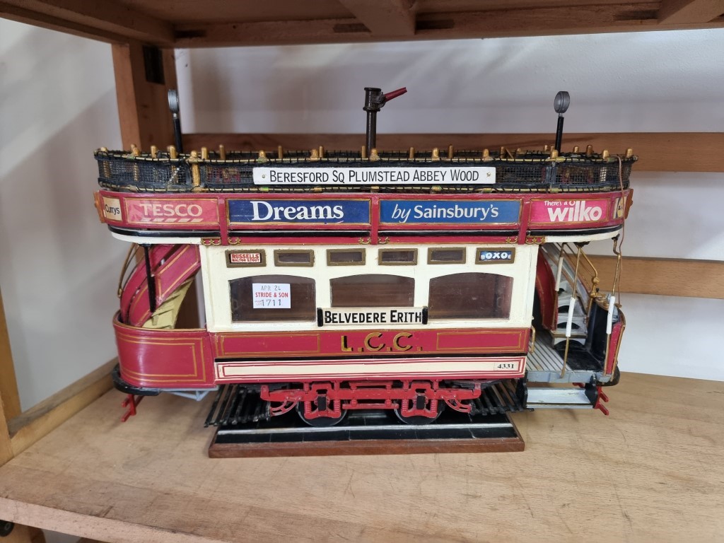 An old scratch built painted wood model stage coach, the wheel base 24.5cm; together with a - Image 4 of 4