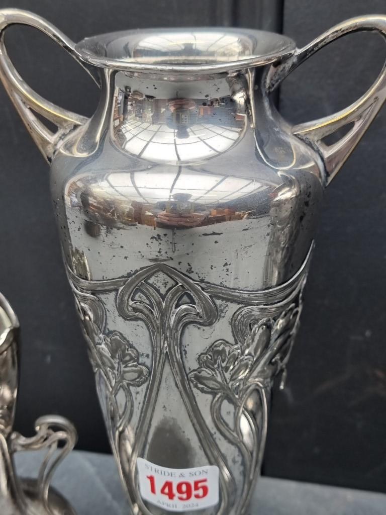 Two pairs of WMF Art Nouveau electroplated vases, largest 25cm. (4) - Image 2 of 4