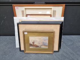 A mixed group of pictures and prints, to include J Cristall, 'Boats, Beach, Hastings', signed,