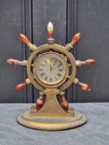 A Victorian gilt brass and agate novelty ships wheel timepiece, inscribed 'Phillipson & Golder,