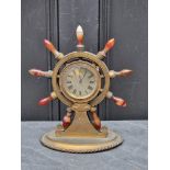 A Victorian gilt brass and agate novelty ships wheel timepiece, inscribed 'Phillipson & Golder,