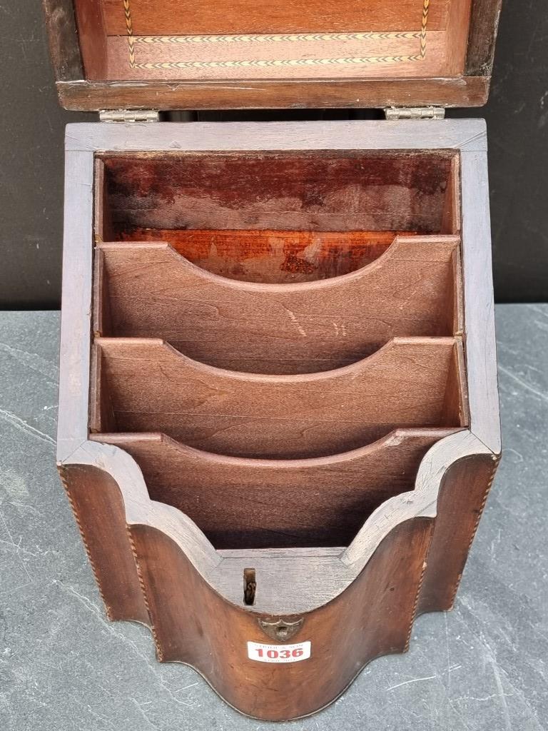 A George III mahogany and inlaid knife box, 21cm wide, (interior converted). - Bild 2 aus 5