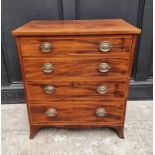 A George III mahogany and line inlaid commode chest, with pottery liner, 64cm wide.