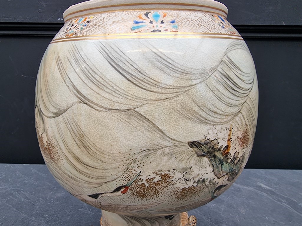 An unusual pair of Japanese Satsuma pottery vases, Meiji, 36cm high, (losses). (2) - Image 17 of 17