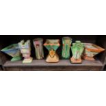 Seven Myott, Son & Co Art Deco pottery vases, largest 21.5cm high.