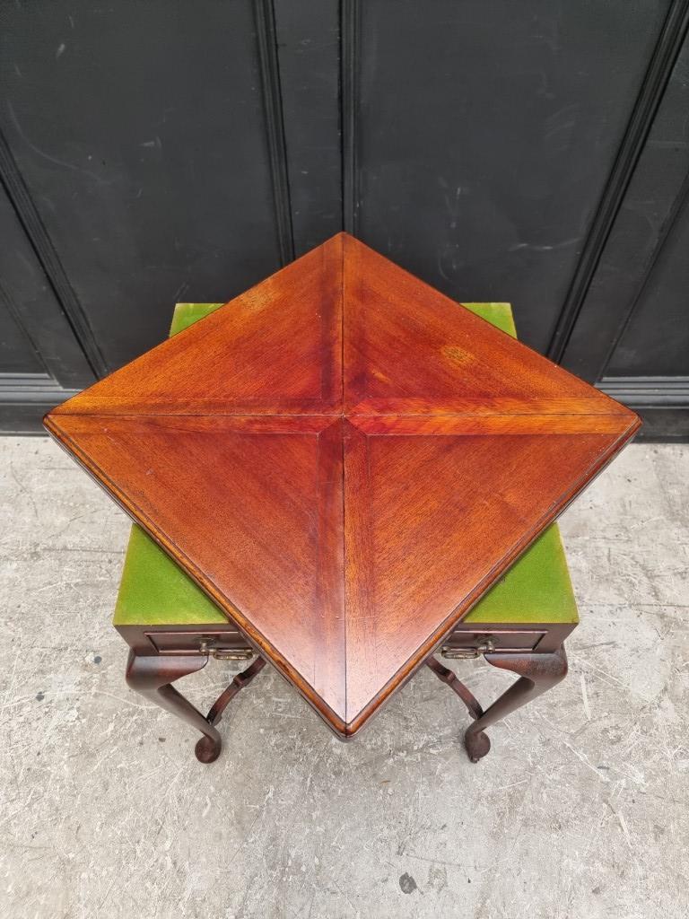 A late Victorian mahogany envelope card table, with frieze drawer and platform undertier, 55.5cm - Image 5 of 6
