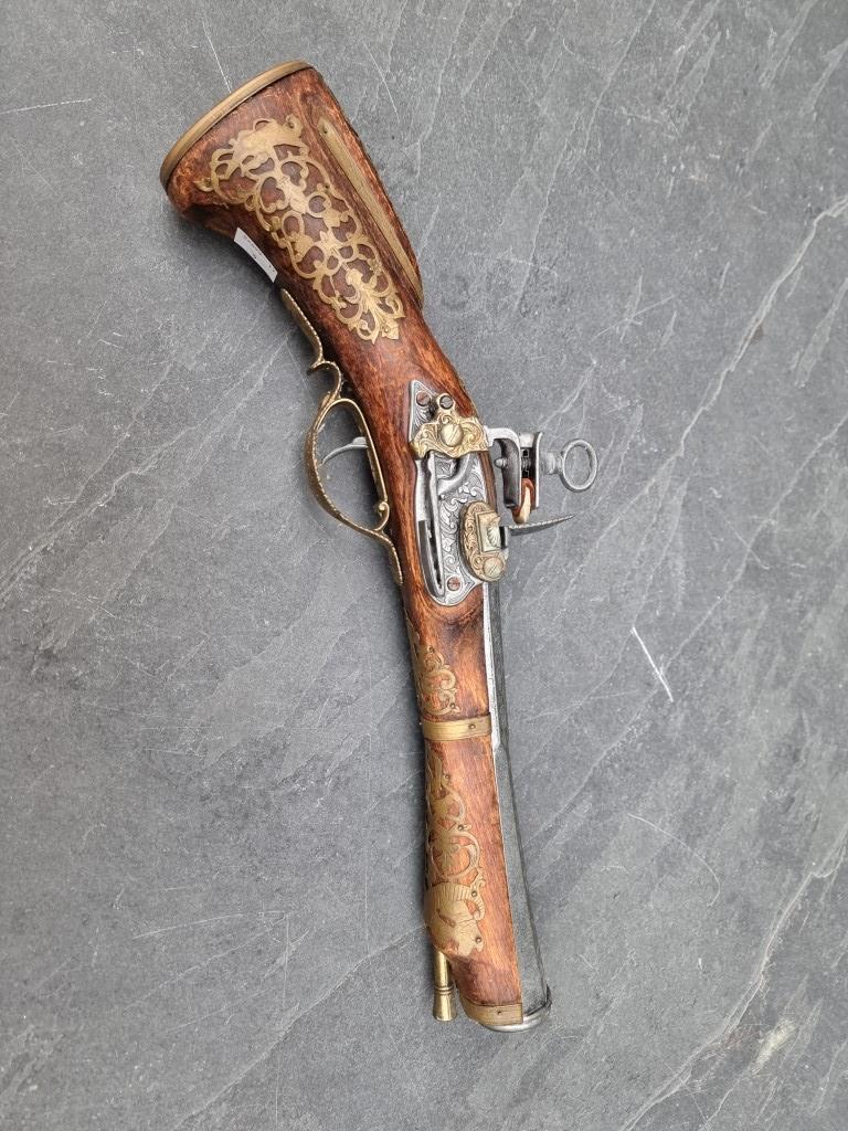 A reproduction flintlock musket; together with two similar pistols. (3) - Image 6 of 14