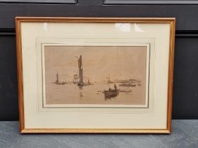 William Lionel Wyllie, 'The Thames off Greenwich', signed in pencil, sepia etching, pl.21.5 x 38cm.