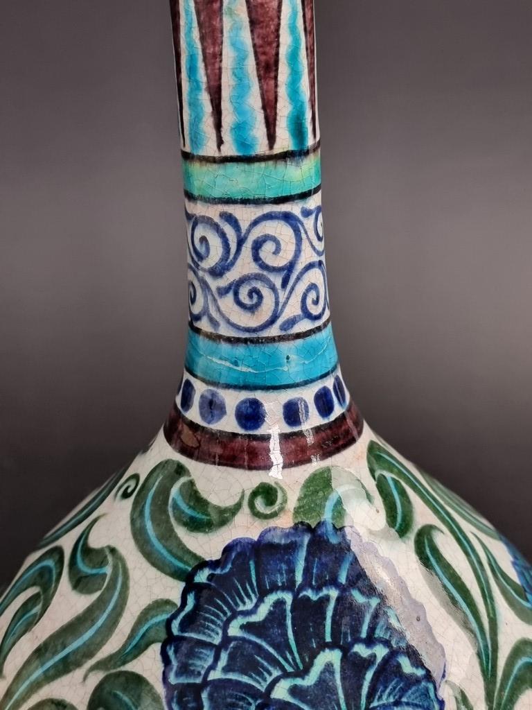 A William de Morgan pottery bottle vase, painted with Persian style flowers, 32cm high. - Image 4 of 8