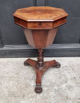 A Victorian mahogany octagonal trumpet work table, 42cm wide.