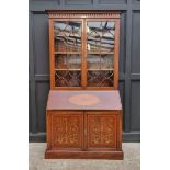 A good late Victorian mahogany and inlaid bureau bookcase, in the manner of Edwards & Roberts, 124cm