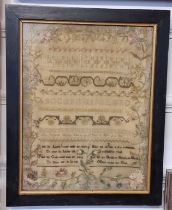 A 19th century needlework sampler, inscribed 'Ann Richards work'd this in the 11th year of her