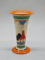 A Clarice Cliff 'Summer House' pattern vase, shape 279, 20.5cm high, (flaked chip to foot rim).