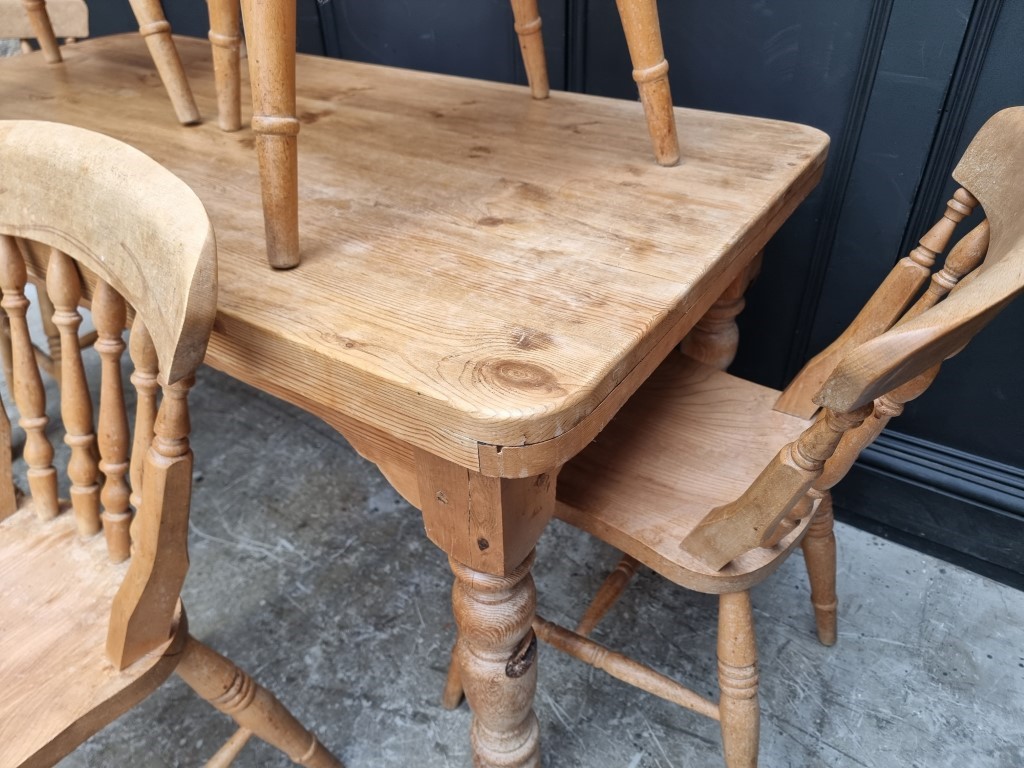 A pine kitchen table and six chairs, the table 152cm long. - Image 5 of 5