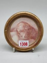 European School, late 19th/early 20th century, a reclining female, red crayon, 9cm diameter.