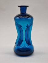 A blue glass 'glug glug' decanter, 25.5cm high.