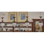 A good set of four Edwardian cut glass and electroplated ceiling pendant lights, each with