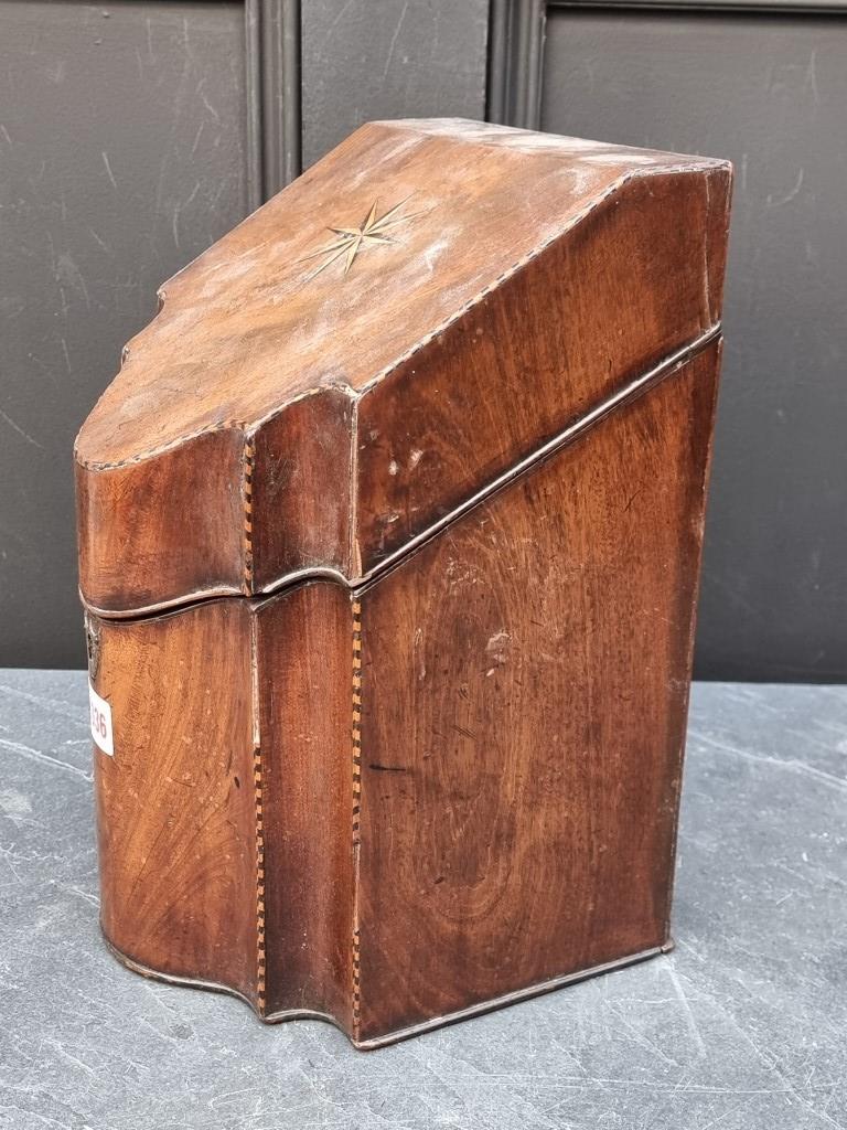 A George III mahogany and inlaid knife box, 21cm wide, (interior converted). - Image 4 of 5