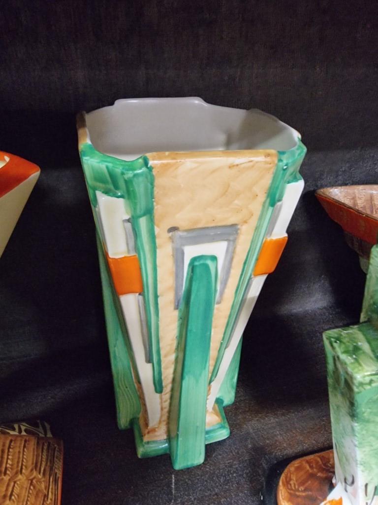 Seven Myott, Son & Co Art Deco pottery vases, largest 21.5cm high. - Image 7 of 8