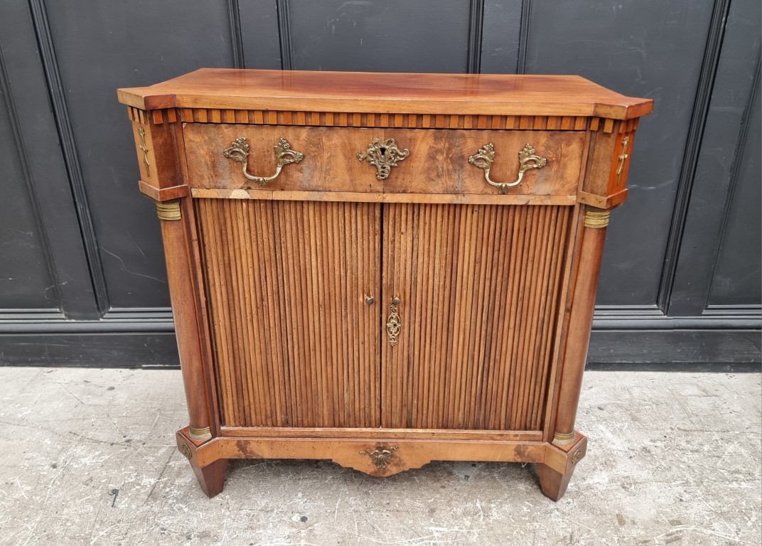 An early 19th century Continental mahogany side cabinet, 92.5cm wide, (alterations).