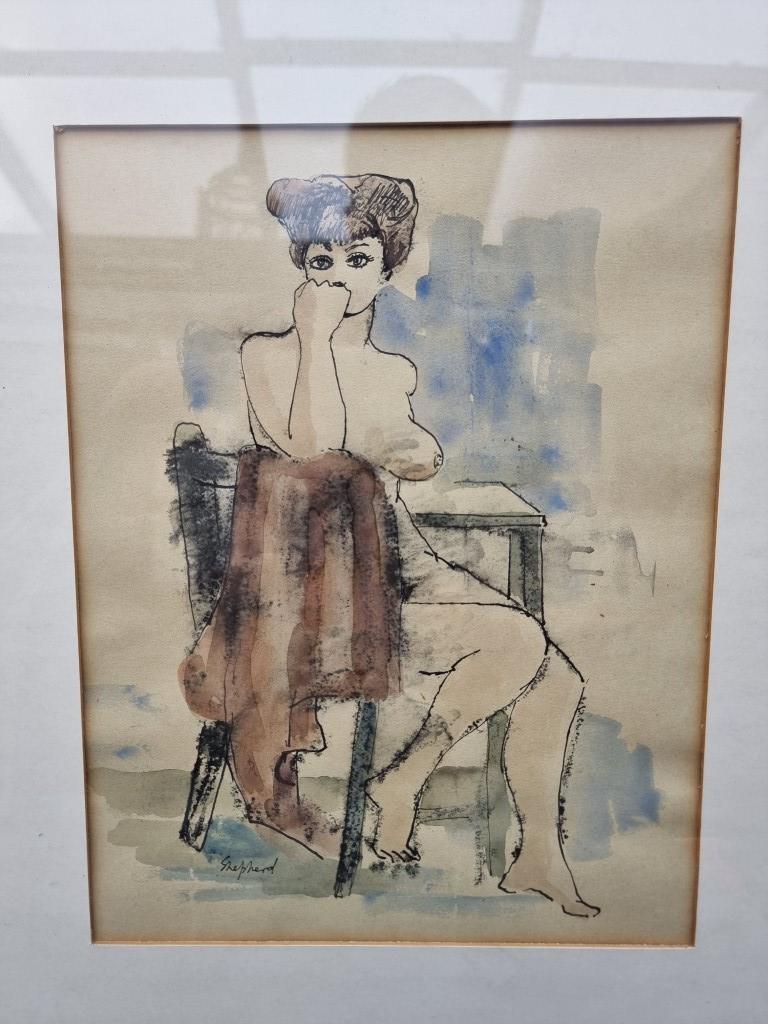 Sydney d'Horne Shepherd, seated model, signed, inscribed on exhibition label verso, watercolour, - Image 3 of 9