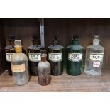 A collection of Victorian glass apothecary jars, largest 20cm high. (7)