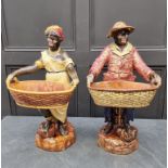 A pair majolica blackamoor figures, 66cm high, (repairs to each).