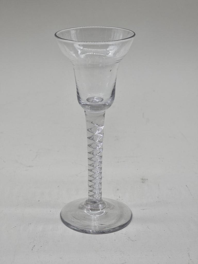 An 18th century mercury twist wine glass, with double ogee bowl, 15.5cm high.