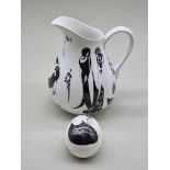 A Poole 'Beardsley Collection' jug, 21.5cm high; together with a matching egg form box and cover,