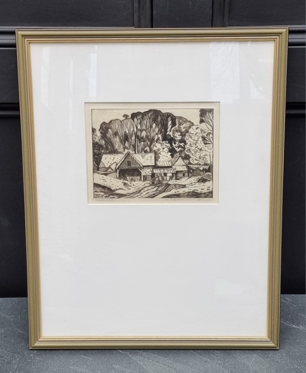 Ethelbert White, 'The Folly Farm' signed, titled and numbered 1/50, engraving, pl.15 x 20cm.