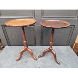 Two similar small mahogany reproduction tripod tables, largest 51.5cm high.