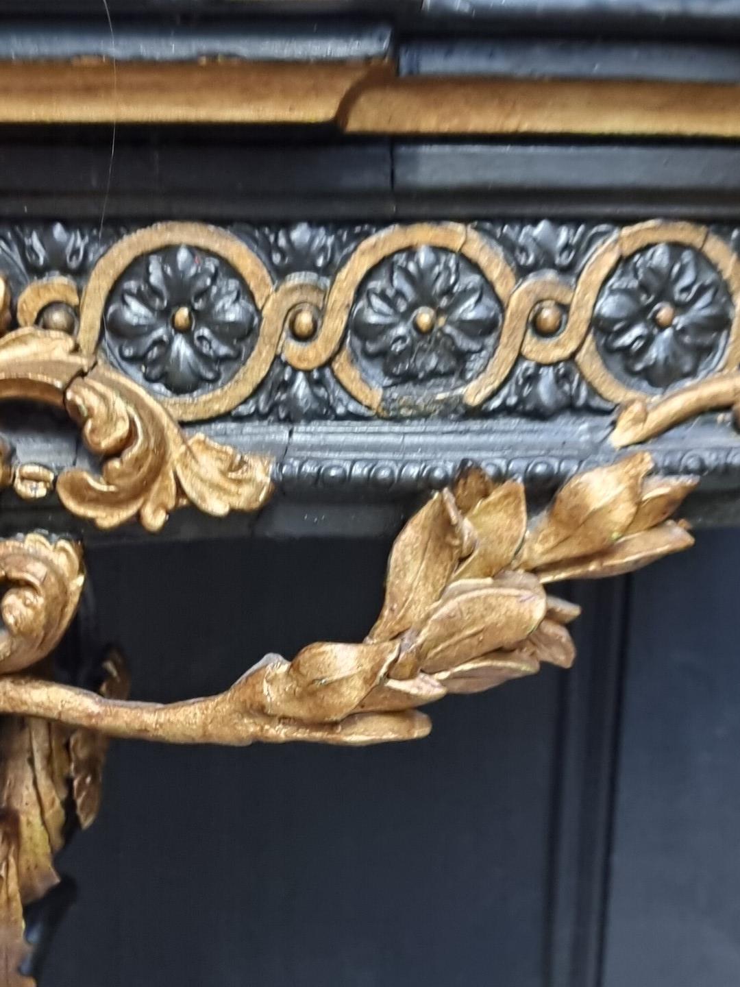A neo-classical style ebonized, parcel gilt and marble top console table, 78.5cm wide. - Image 5 of 5