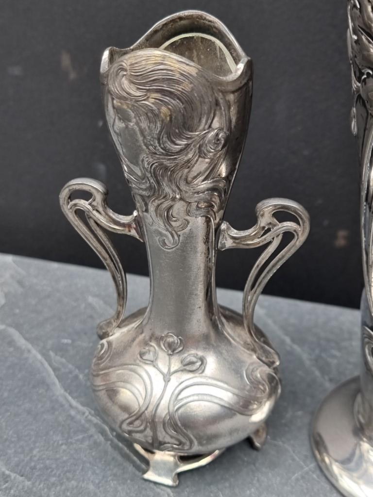 Two pairs of WMF Art Nouveau electroplated vases, largest 25cm. (4) - Image 3 of 4