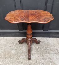 A Victorian mahogany tripod table, with quarter veneered top, 68cm wide.