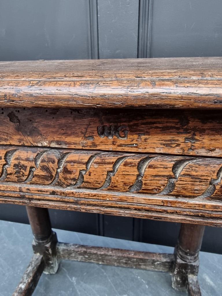 A 17th century carved oak joint stool, 49cm wide. - Image 4 of 4
