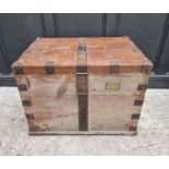 A large antique oak and metal bound silver strong box, 64cm high x 86cm wide x 60cm deep.
