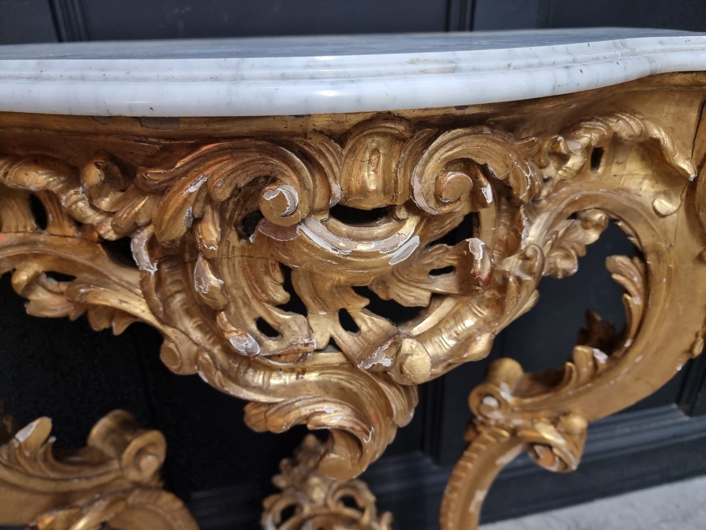 A 19th century, Louis XV style, carved giltwood and marble top console table, 97cm high x 96.5cm - Image 4 of 12